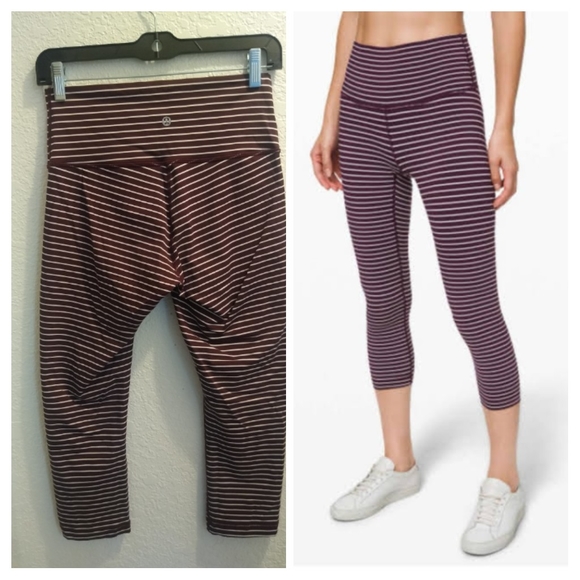 Lululemon Wunder under HR crop Leggings size 8 Adobe stripe parallel LIKE NEW ! - Picture 2 of 9
